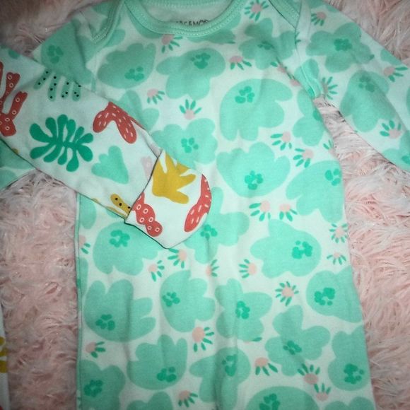 X2 MAC & MOON KNOTTED INFANT GOWNS ORGANIC COTTON FLORAL CORAL REEF-ONE SIZE - Picture 5 of 6